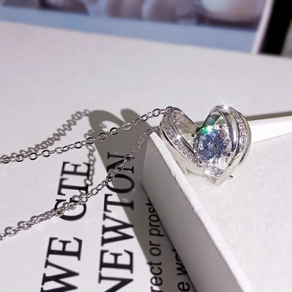 🌸Hollow 925 Sterling Silver Plated CZ Heart Necklace for Women, MARR9004 - Picture 5 of 8